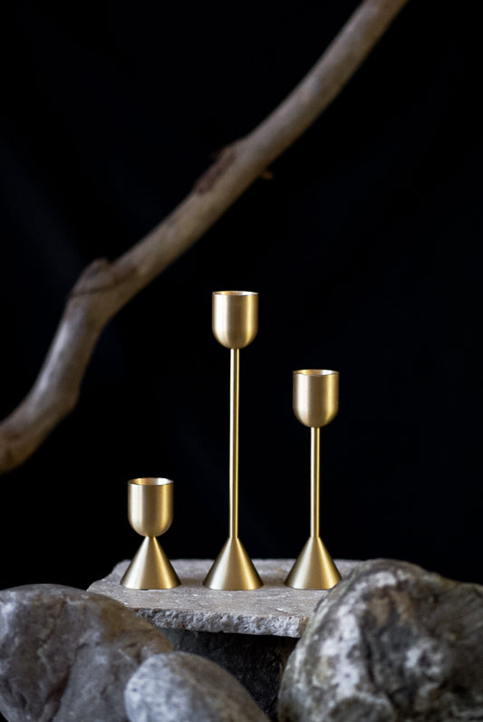 brushed brass candle holders gold for natural candles bern switzerland noosh.studio