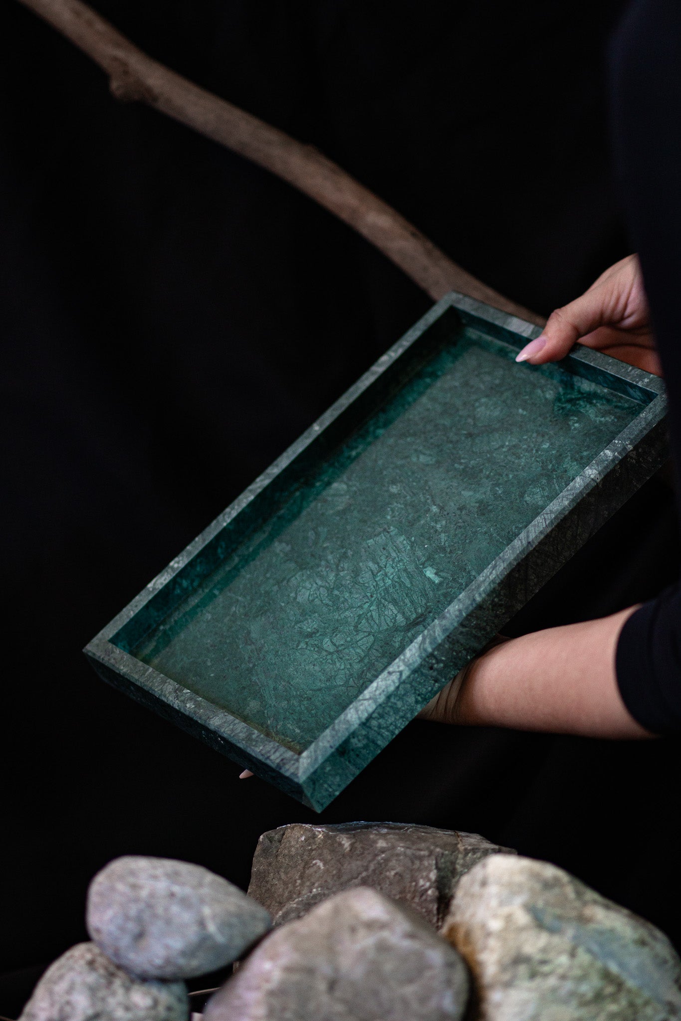 dark green marble tray natural stone and high quality rectangular by noosh.studio bern switzerland